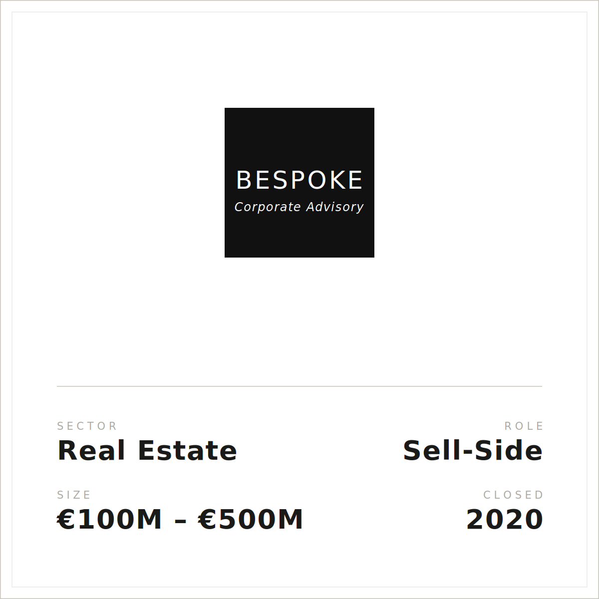Real Estate — Sell-side — €100M-€500M — 2020